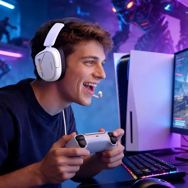 Casque gamer PS5 léger 250 g jack 3.5mm micro unidirectionnel
