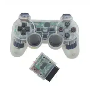 Manette PS2 sans fil 2.4 GHz vibration coque transparente - Blanc