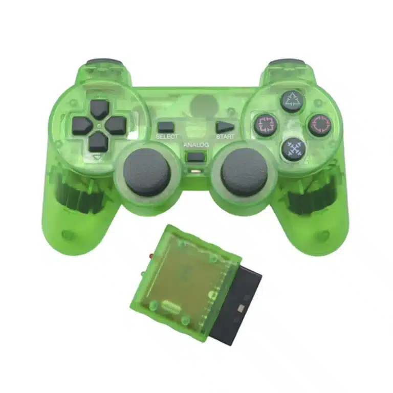 Manette PS2 sans fil 2.4 GHz vibration coque transparente - Vert