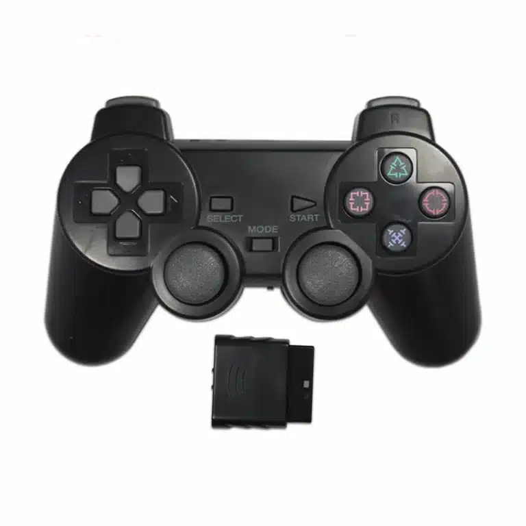 Manette PS2 sans fil 2.4 GHz vibration coque transparente - Noir