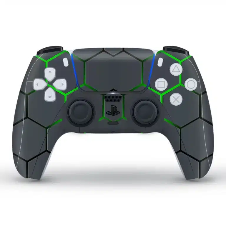 Sticker PS5 vinyle console manette Slim Pro - Hexagones verts